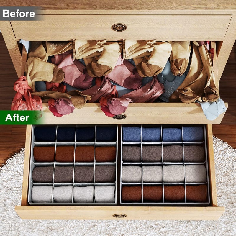 Easortm Sock Organizer 4 Pack - 16 Cell Underwear Organizer Foldable Underwear Storage, Sock and Underwear Drawer Organizer for Socks Ties Underwear Belts. (Black) - Image 5